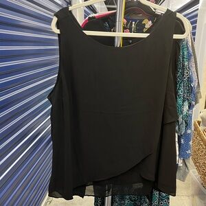 Ambiance | Black Chiffon Double Layer Split Back Top | size 3X